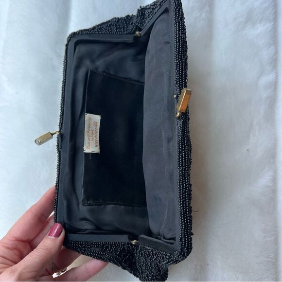 VINTAGE WALBORG beaded black CLUTCH Hand Made in W Germany - Picture 7 of 16